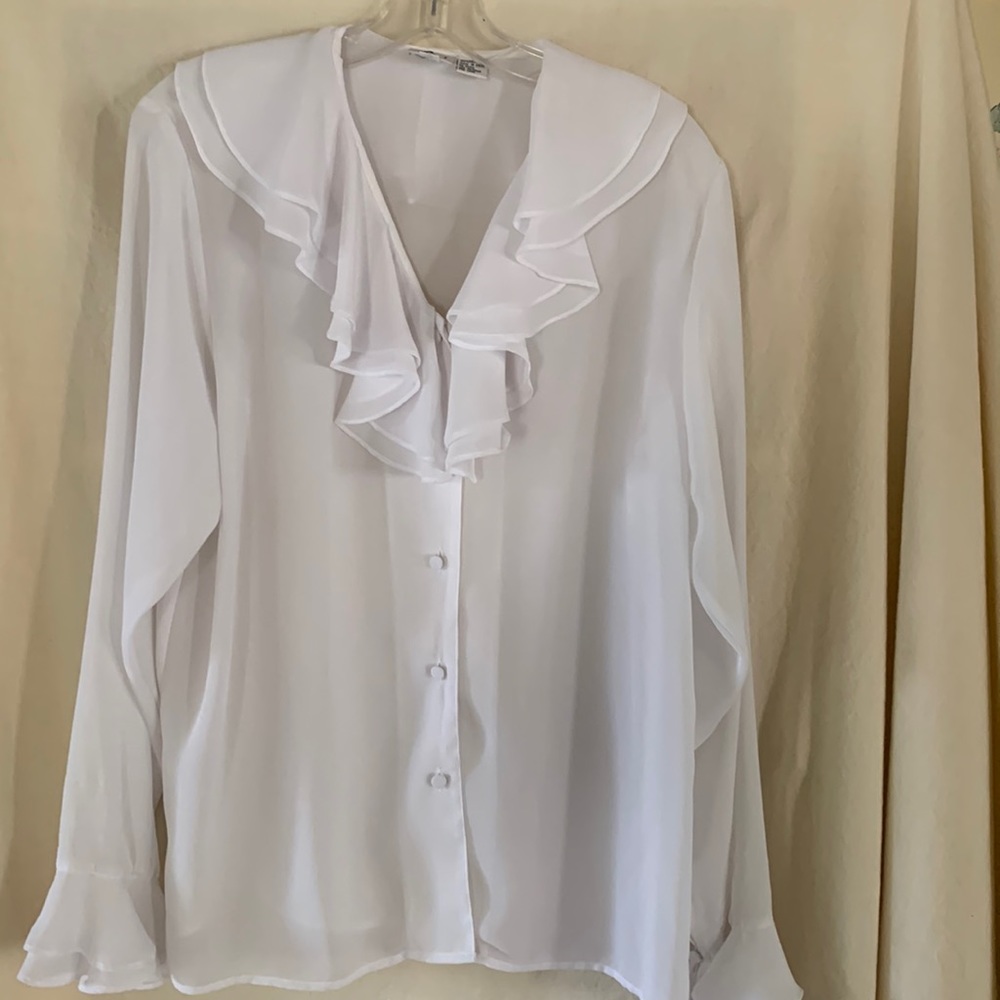 White chiffon ruffled top. Size 16.